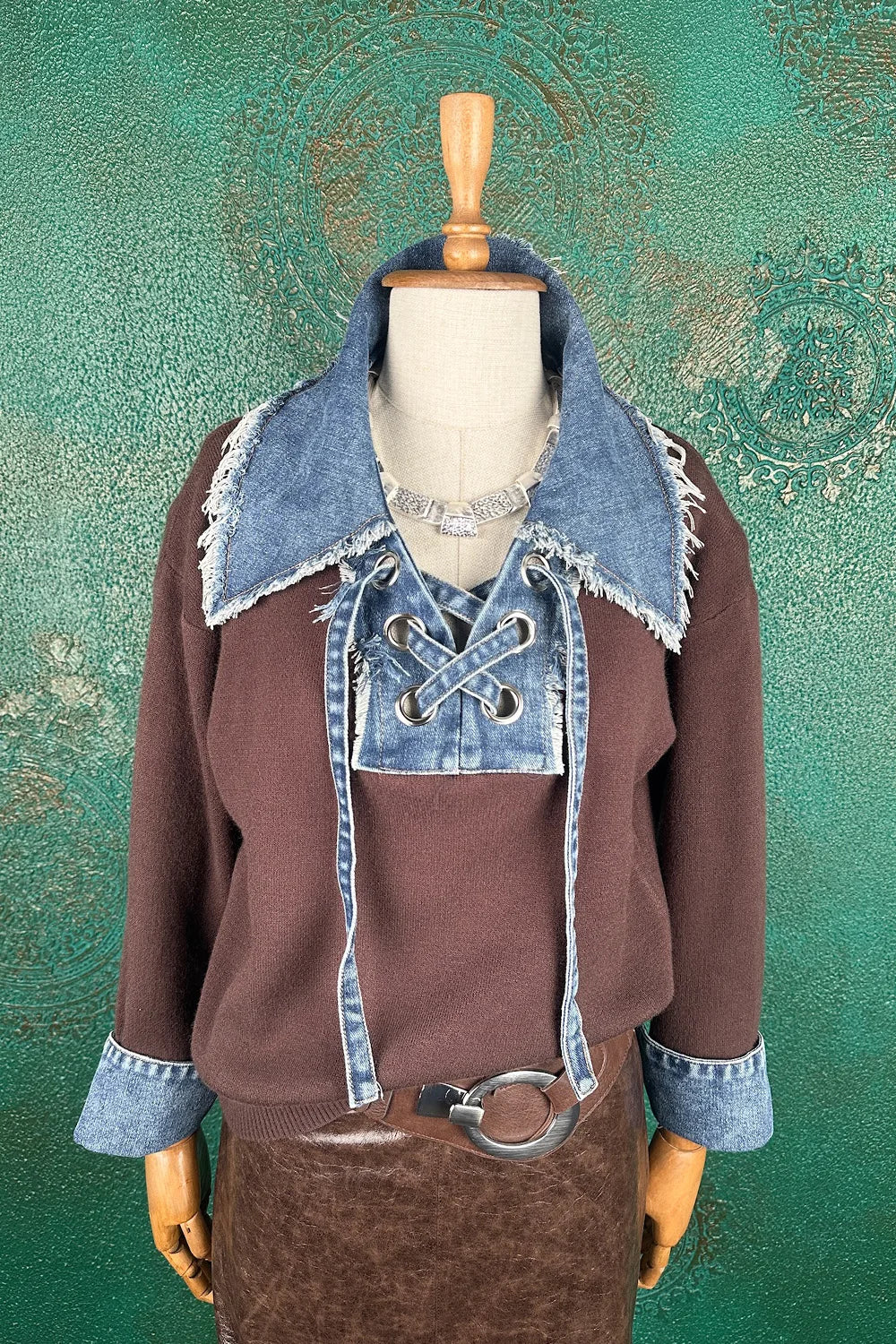 Denim Detaylı Triko