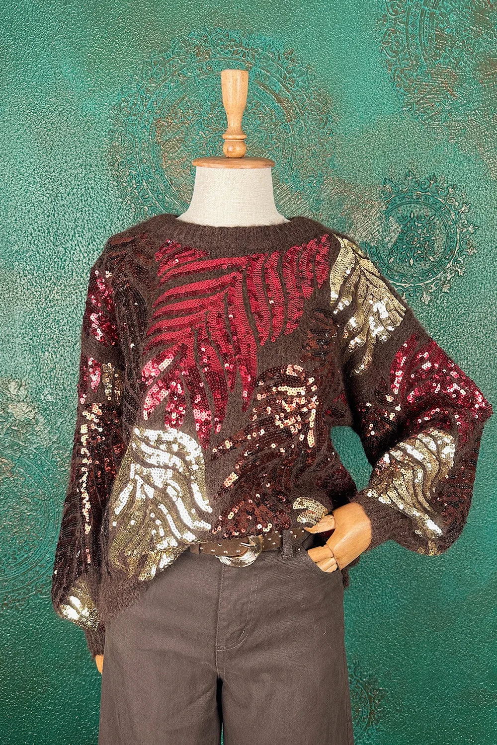 Pul İşlemeli Alpaka Karışımlı Kazak