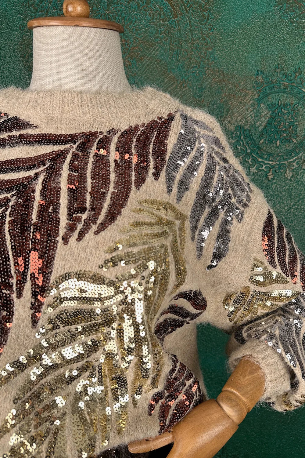 Pul İşlemeli Alpaka Karışımlı Kazak