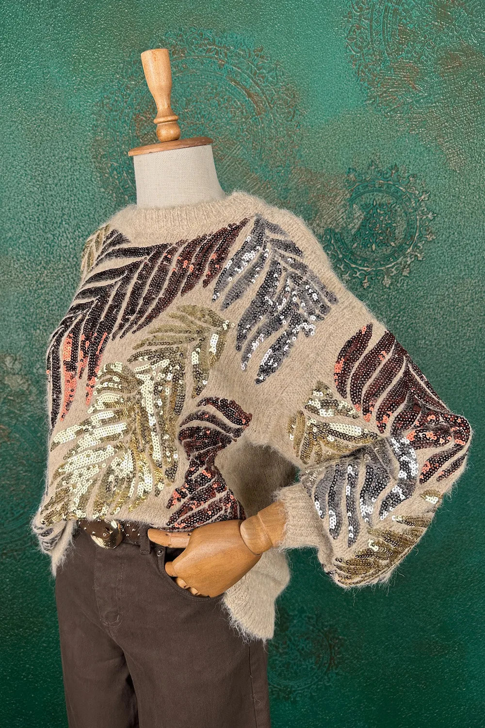 Pul İşlemeli Alpaka Karışımlı Kazak