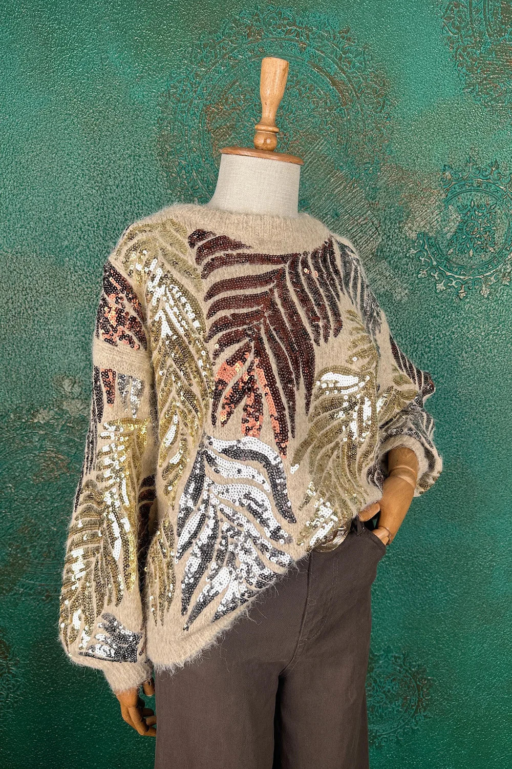 Pul İşlemeli Alpaka Karışımlı Kazak