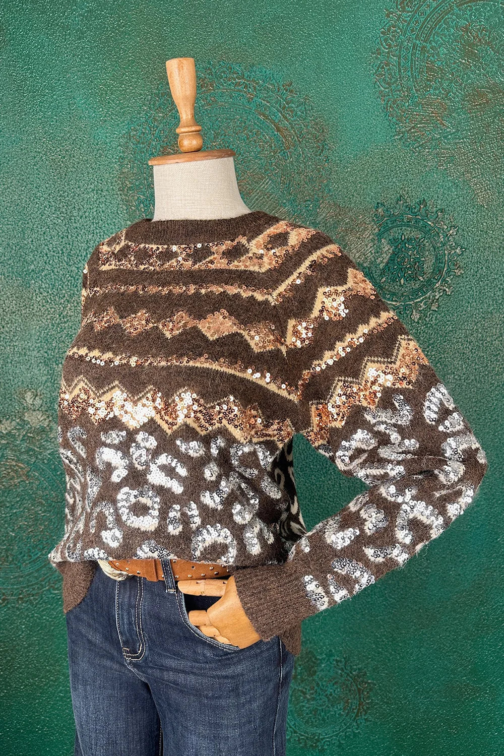 Pul İşlemeli Desenli Kazak