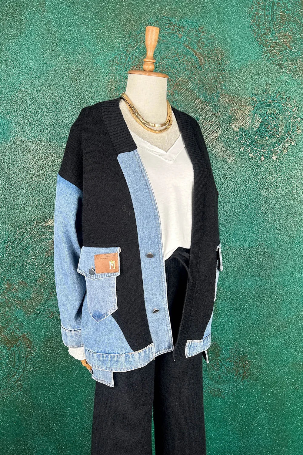 Denim Detaylı Triko Takım