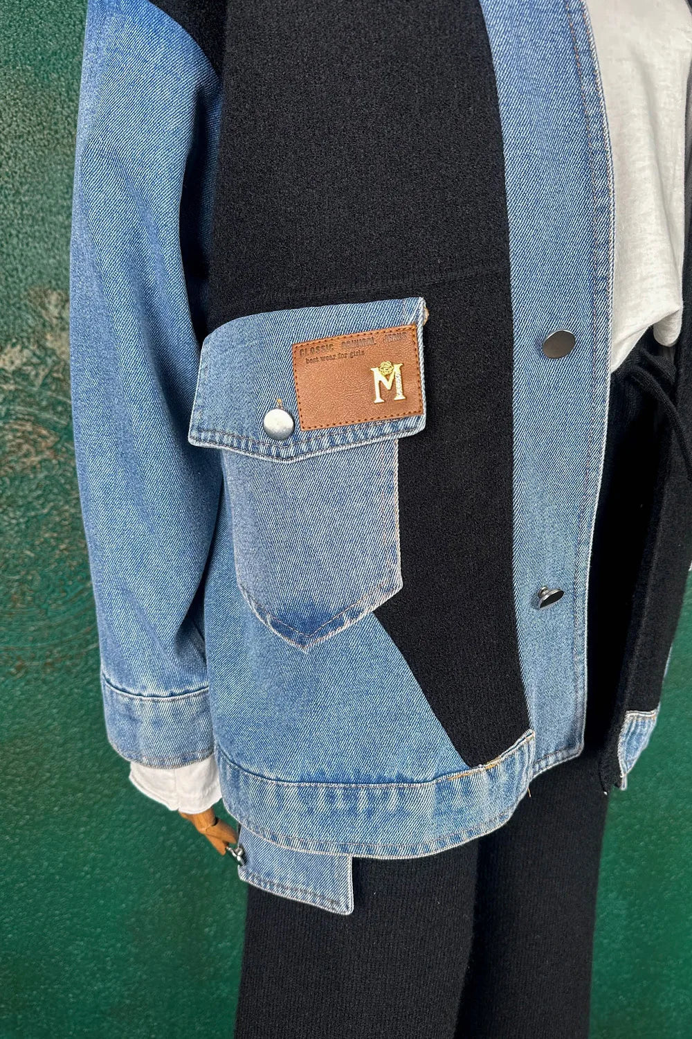 Denim Detaylı Triko Takım