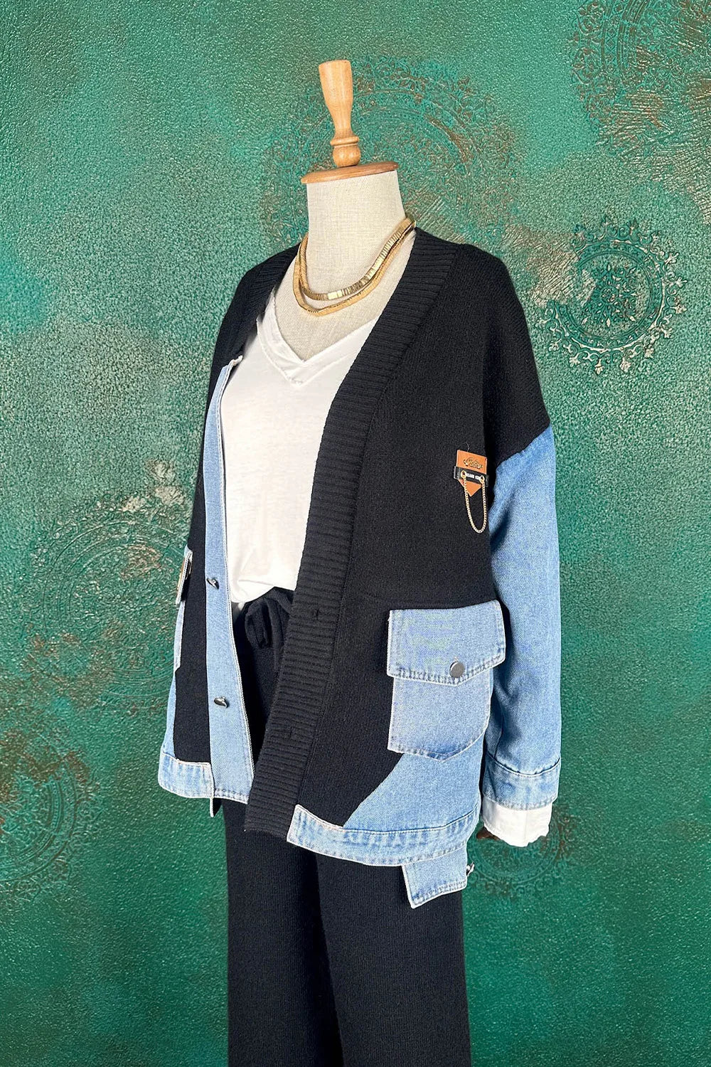 Denim Detaylı Triko Takım