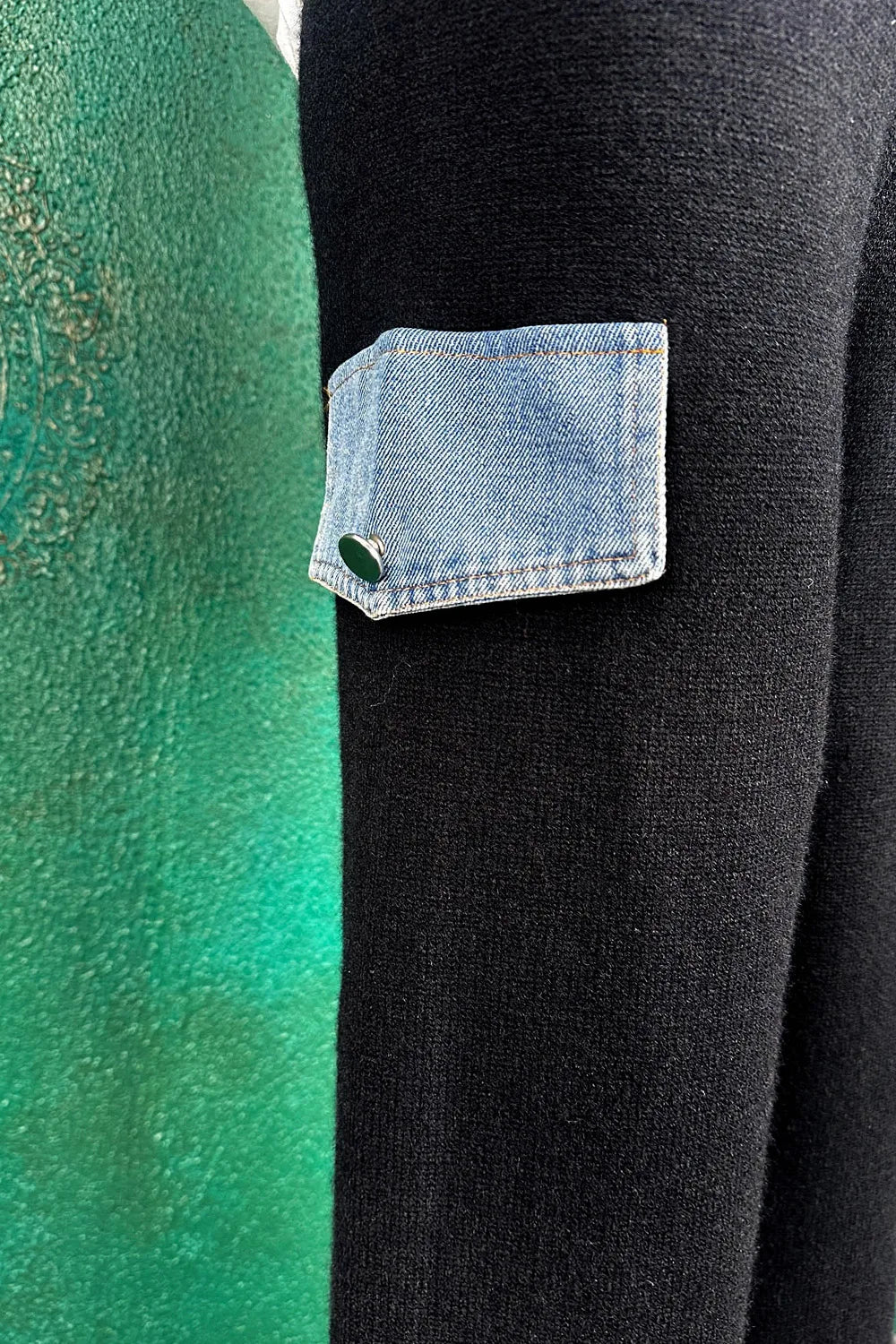 Denim Detaylı Triko Takım