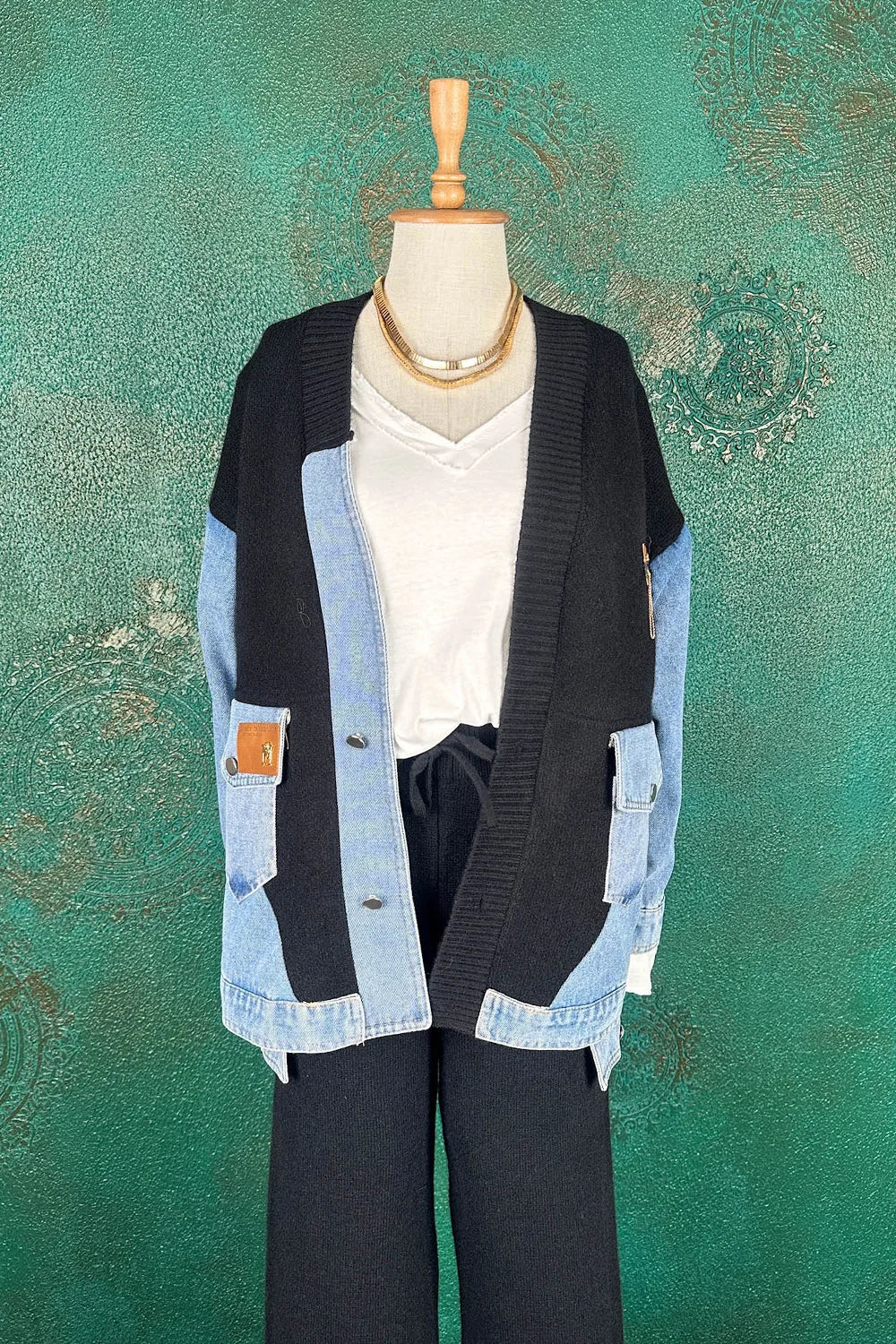 Denim Detaylı Triko Takım