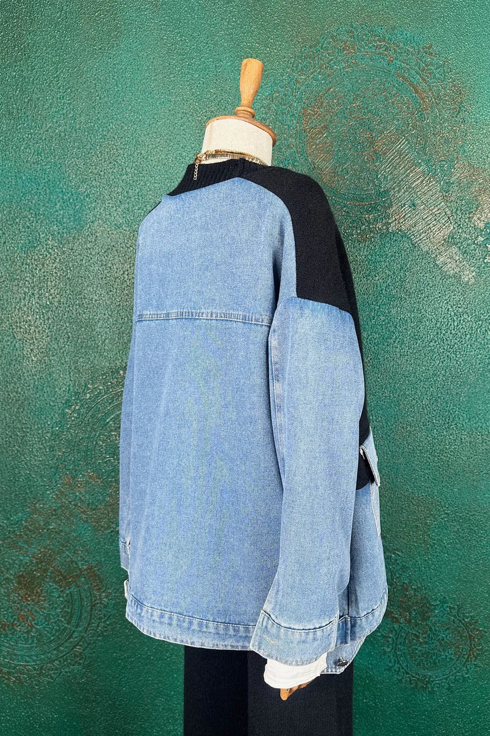 Denim Detaylı Triko Takım