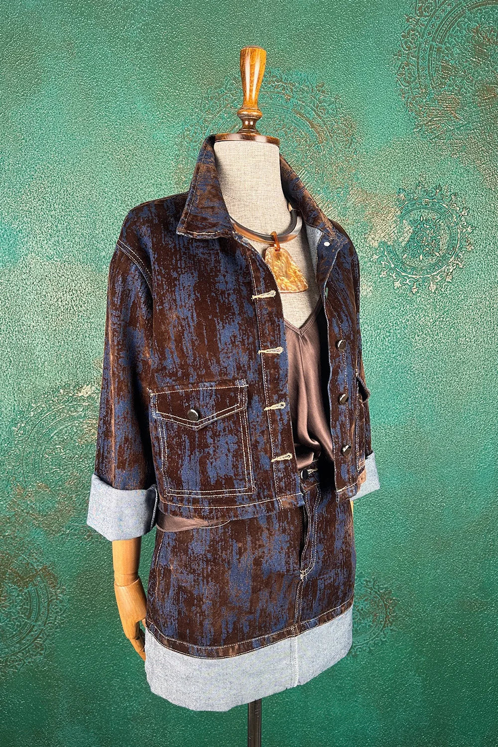 Kadife Gölgeli Denim Takım