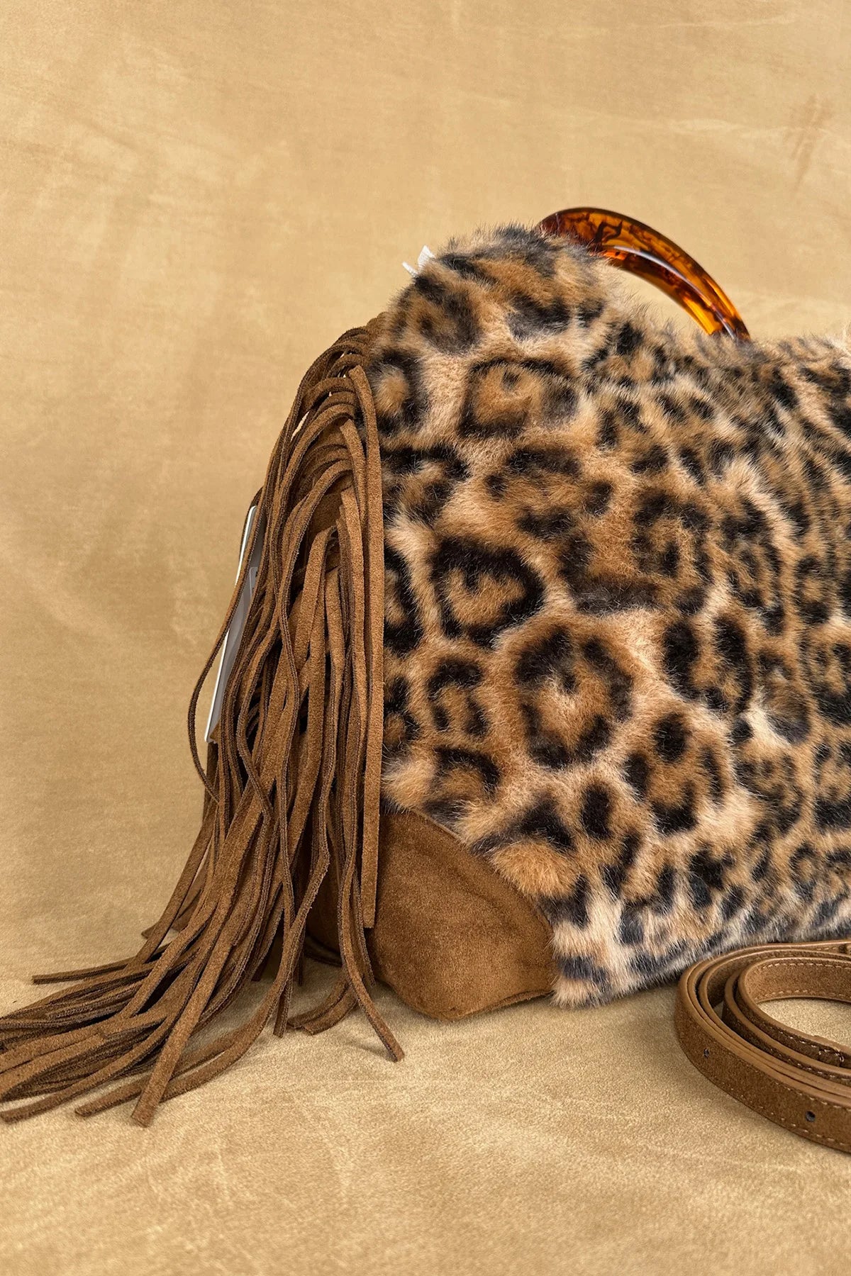 Leopar Desenli Kürk Detaylı Çanta