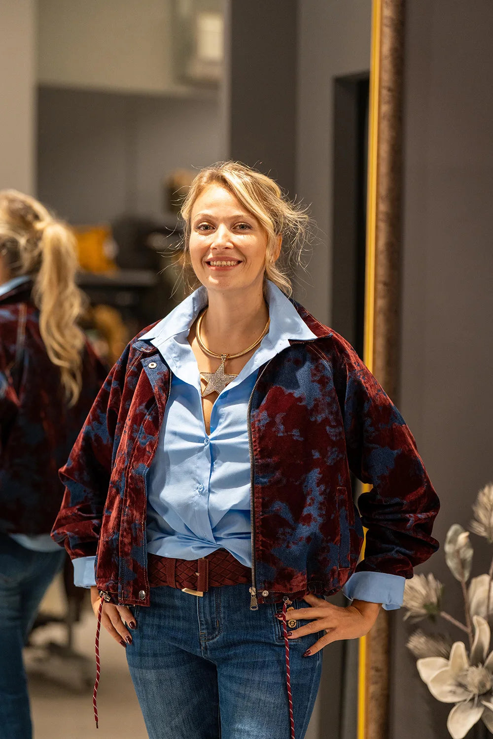 Kadife Gölgeli Kısa Denim Mont