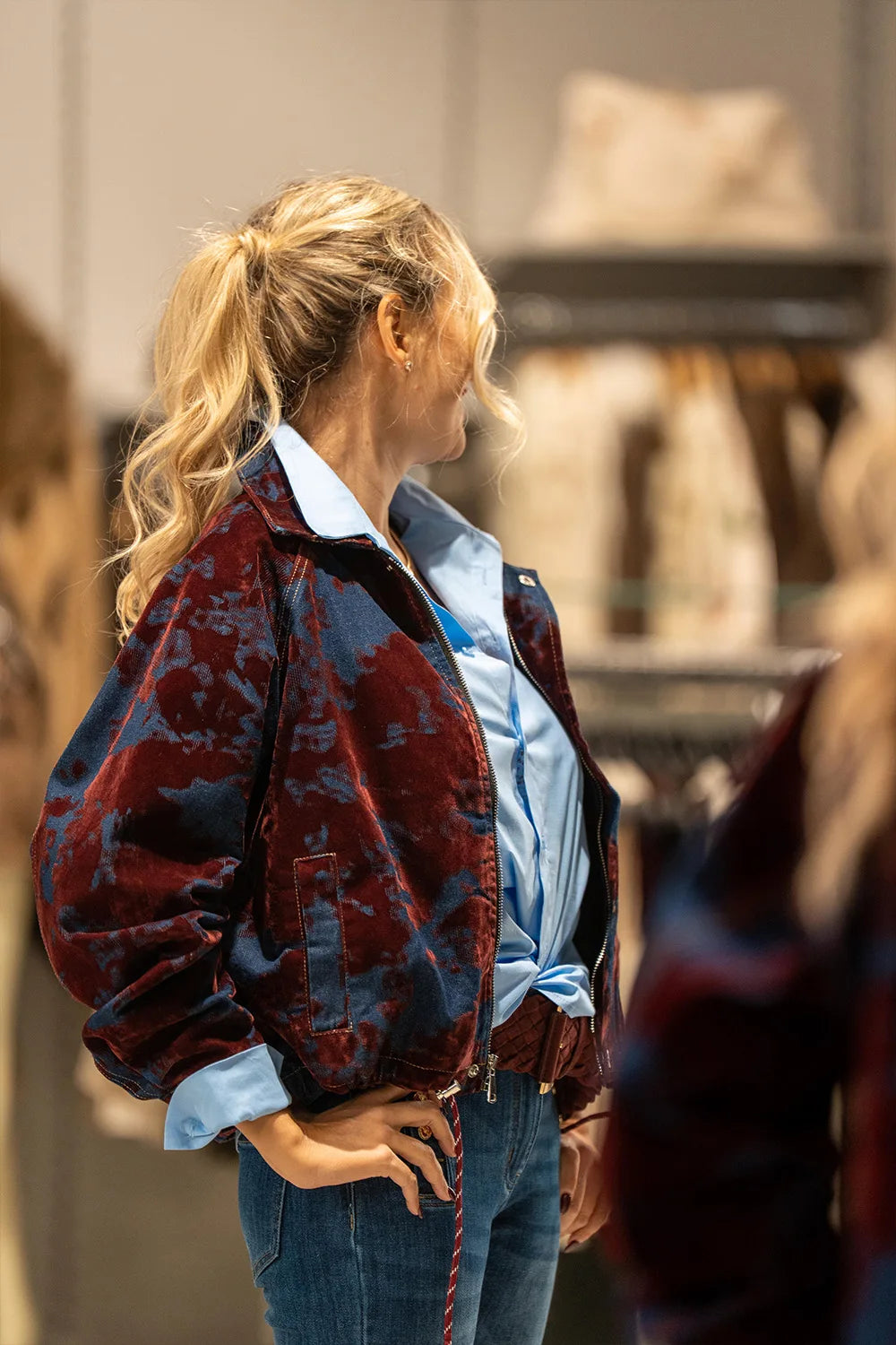 Kadife Gölgeli Kısa Denim Mont