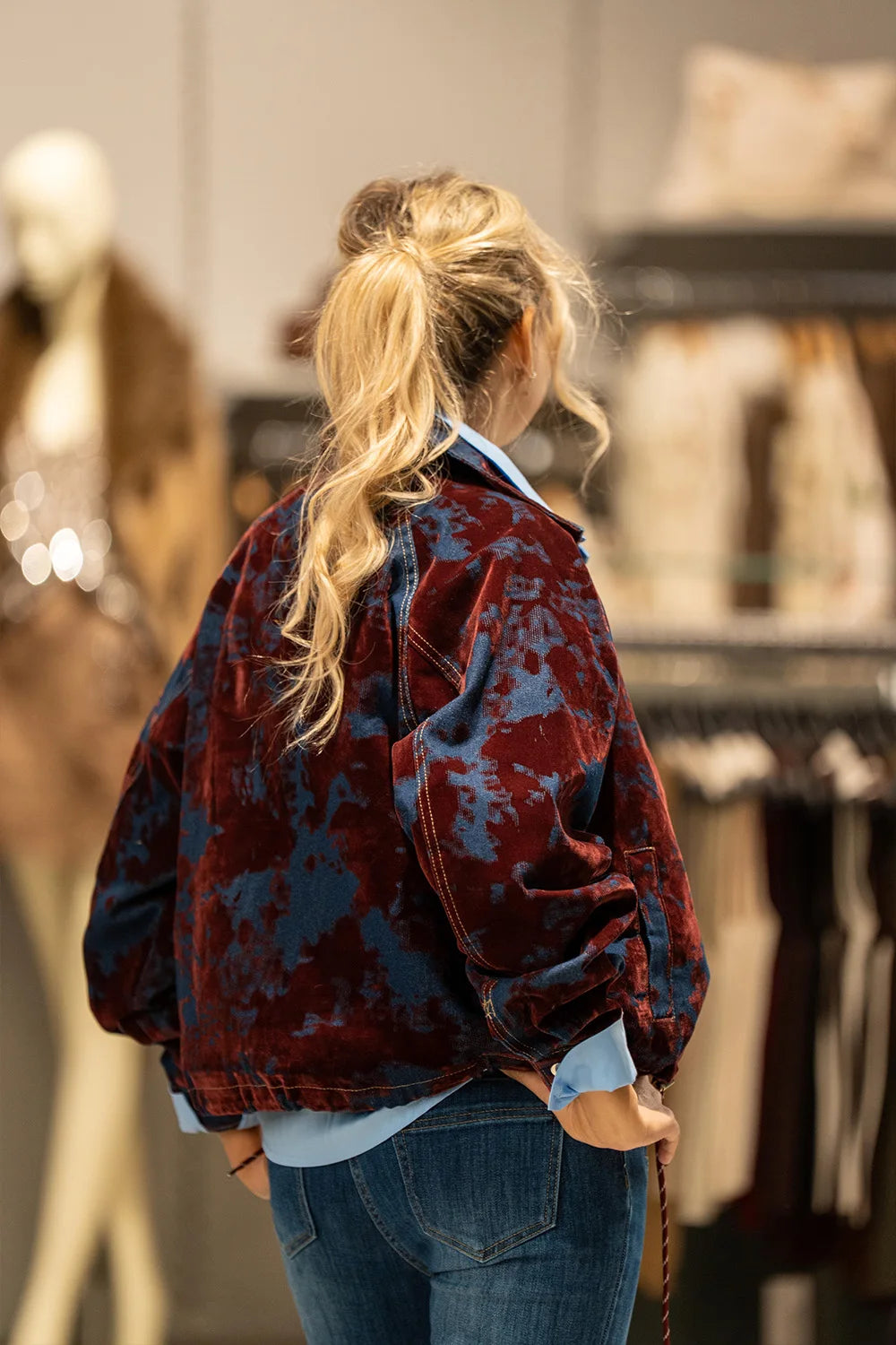 Kadife Gölgeli Kısa Denim Mont