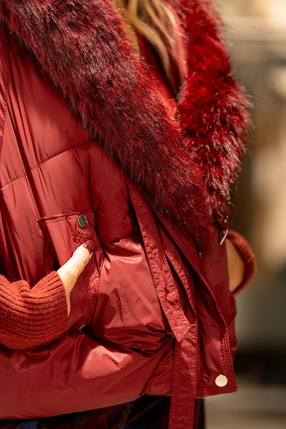 Kürk Yakalı Oversize Mont