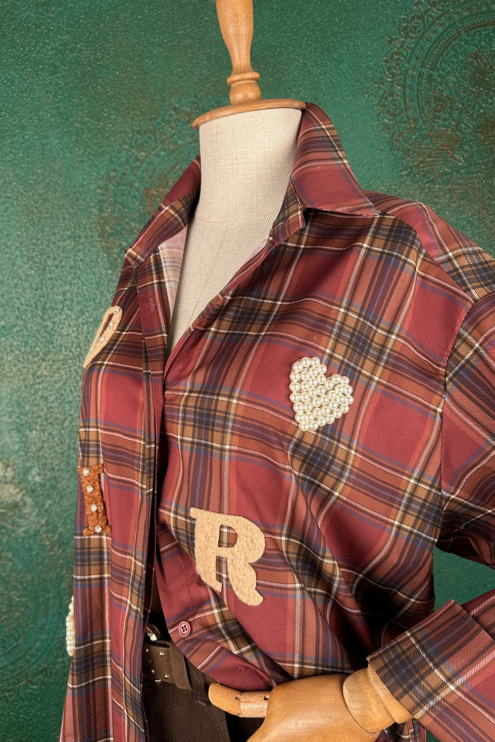 İşlemeli Ekoseli Oversize Gömlek