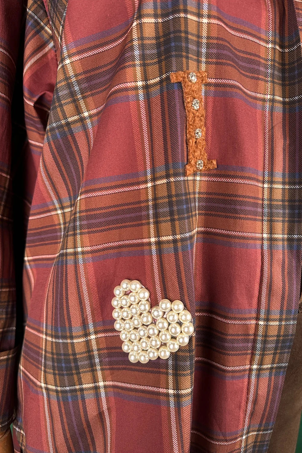 İşlemeli Ekoseli Oversize Gömlek