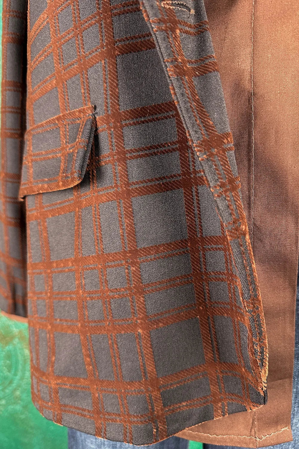 Ekose Kadife Çizgili Blazer Ceket