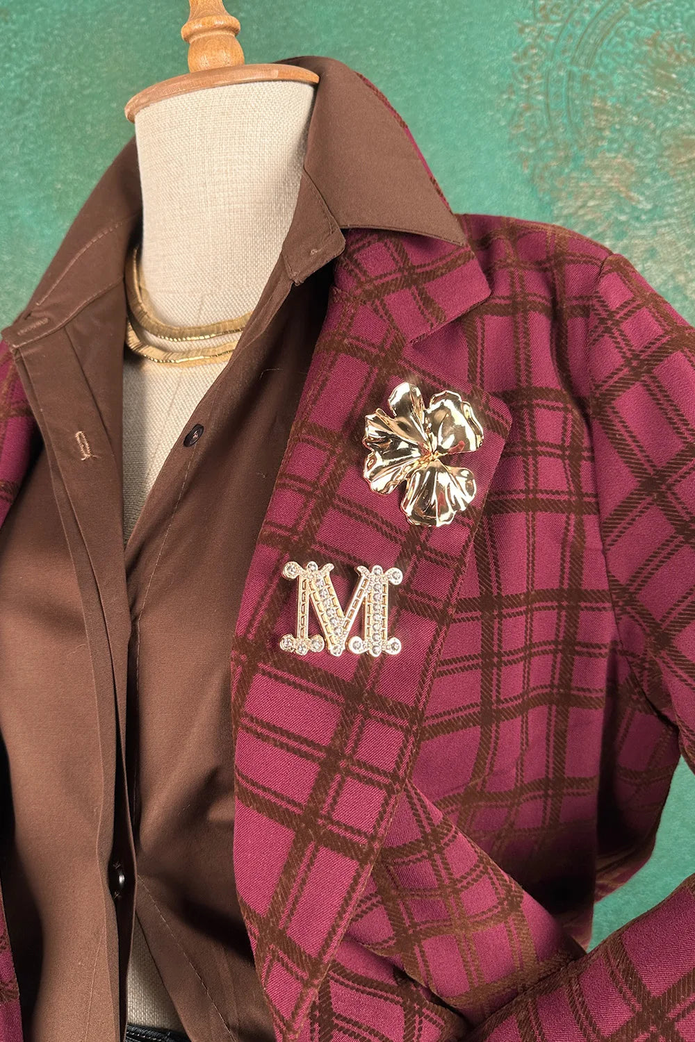 Ekose Kadife Çizgili Blazer Ceket