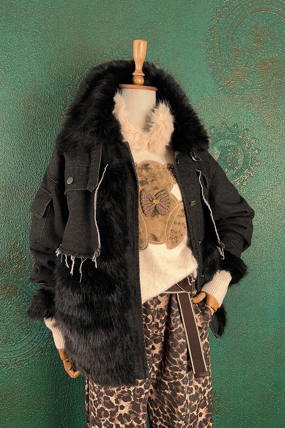 Kürk Detaylı Denim Mont