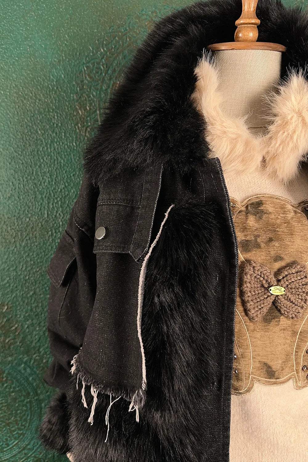 Kürk Detaylı Denim Mont