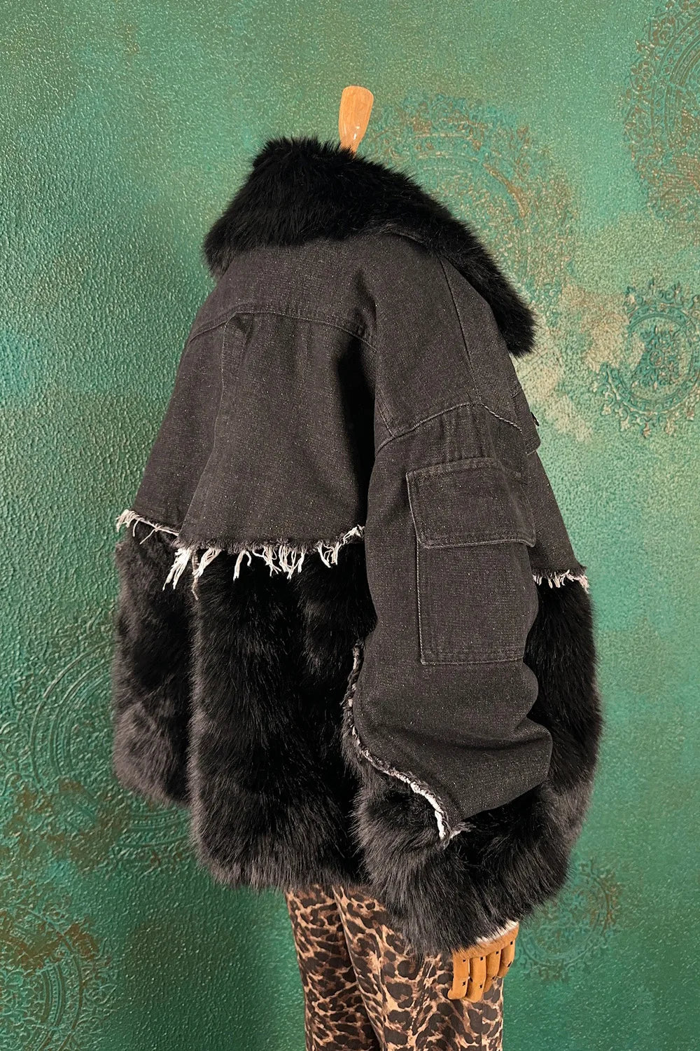 Kürk Detaylı Denim Mont