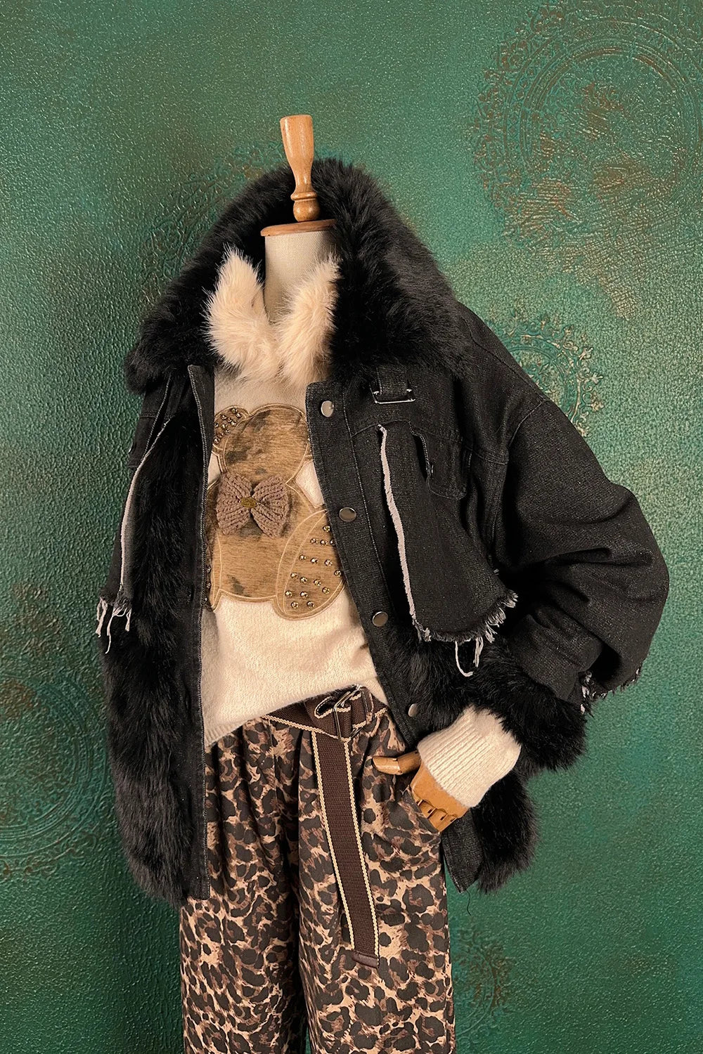 Kürk Detaylı Denim Mont