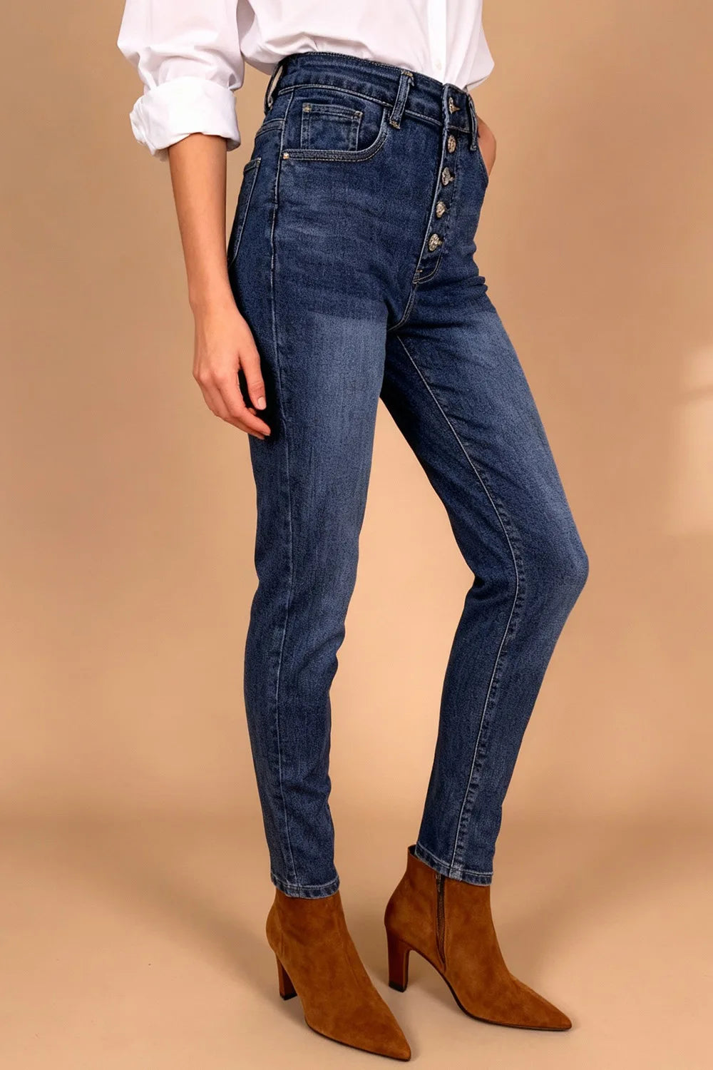 Taşlı Düğme Detaylı Skinny Jean