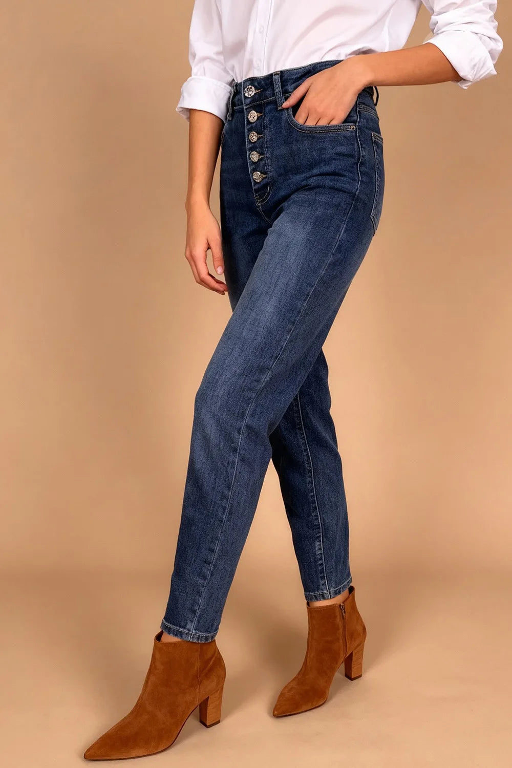 Taşlı Düğme Detaylı Skinny Jean