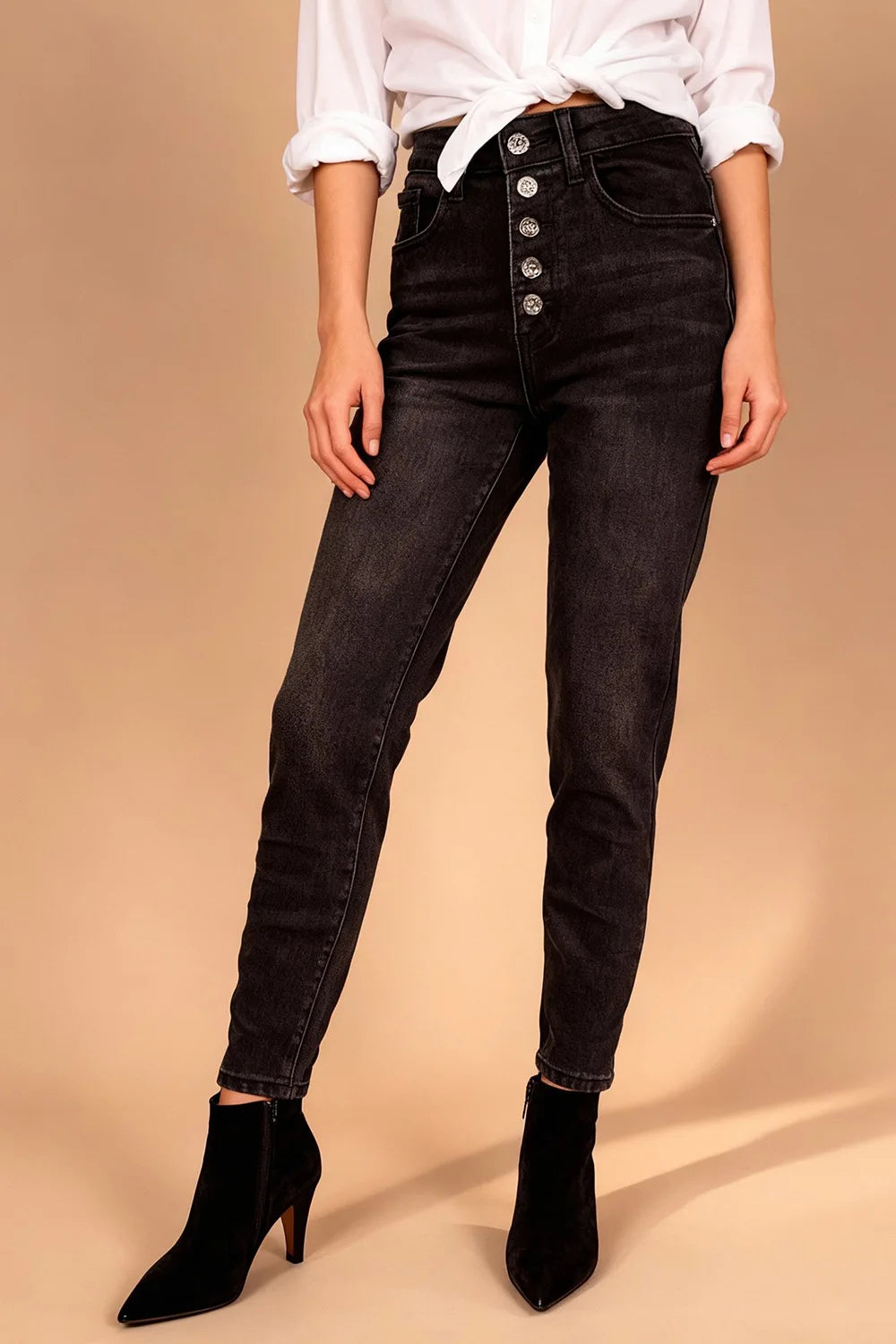 Taşlı Düğme Detaylı Skinny Jean