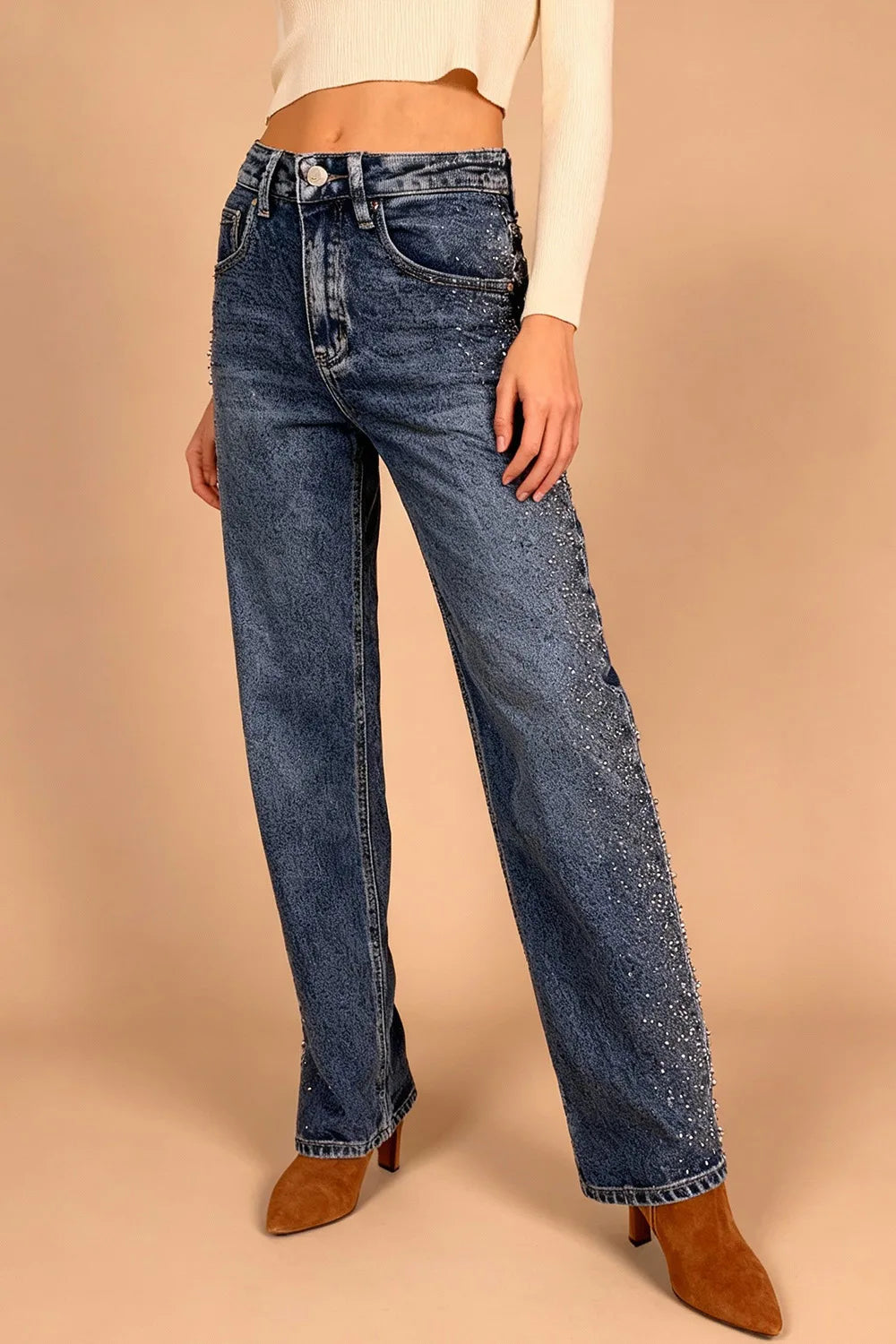 Yanları Taş İşlemeli Jean