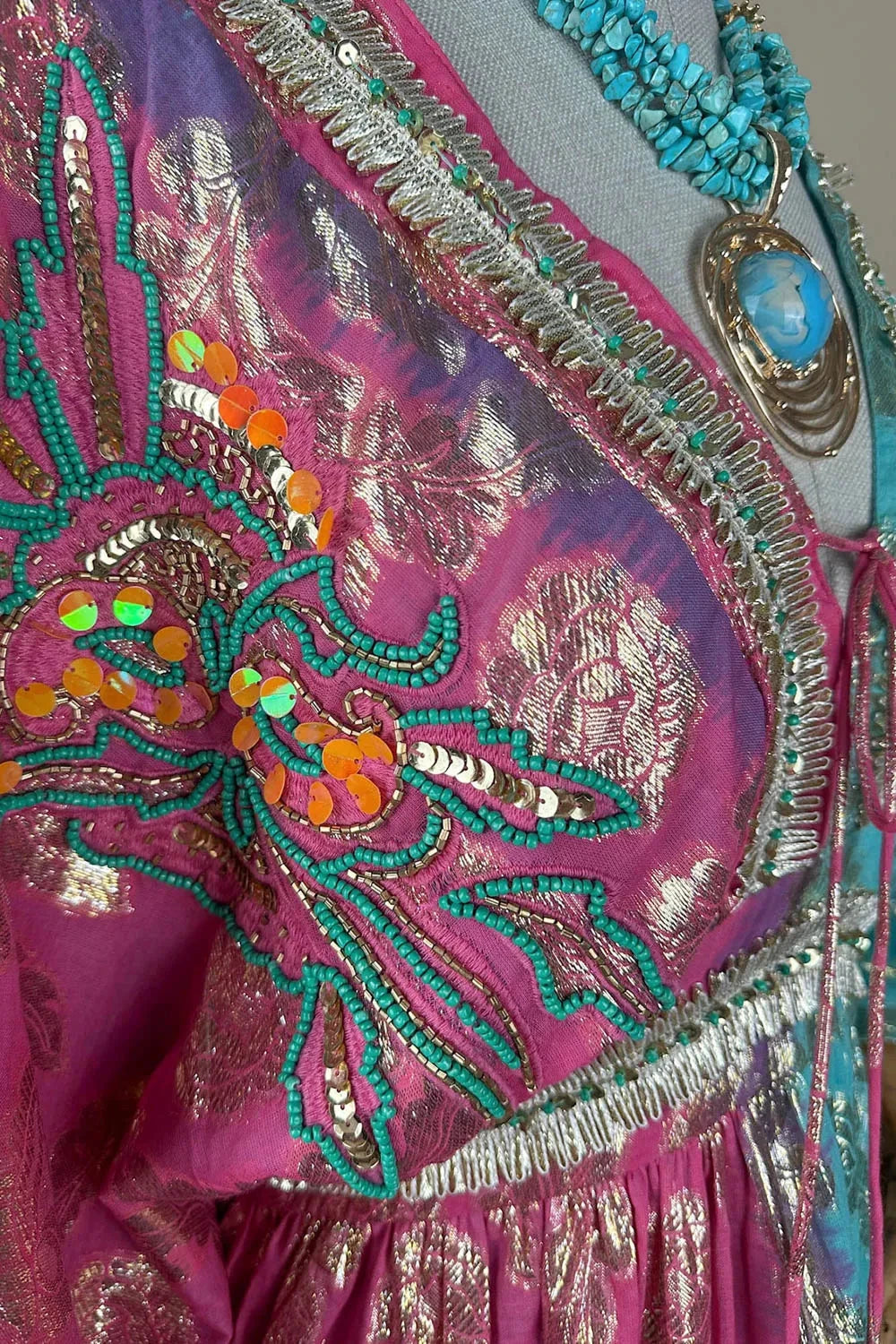 Renk Bloklu Kaftan Elbise - Eliz