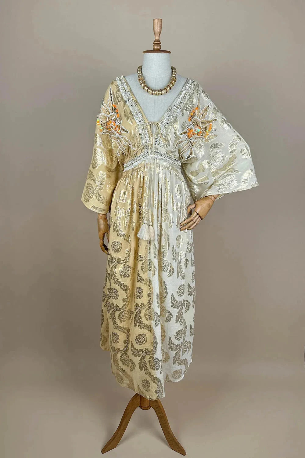 Renk Bloklu Kaftan Elbise - Eliz