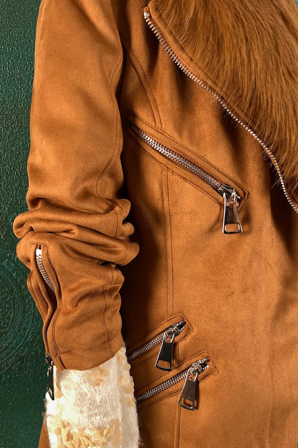 Kürk Detaylı Nubuk Ceket