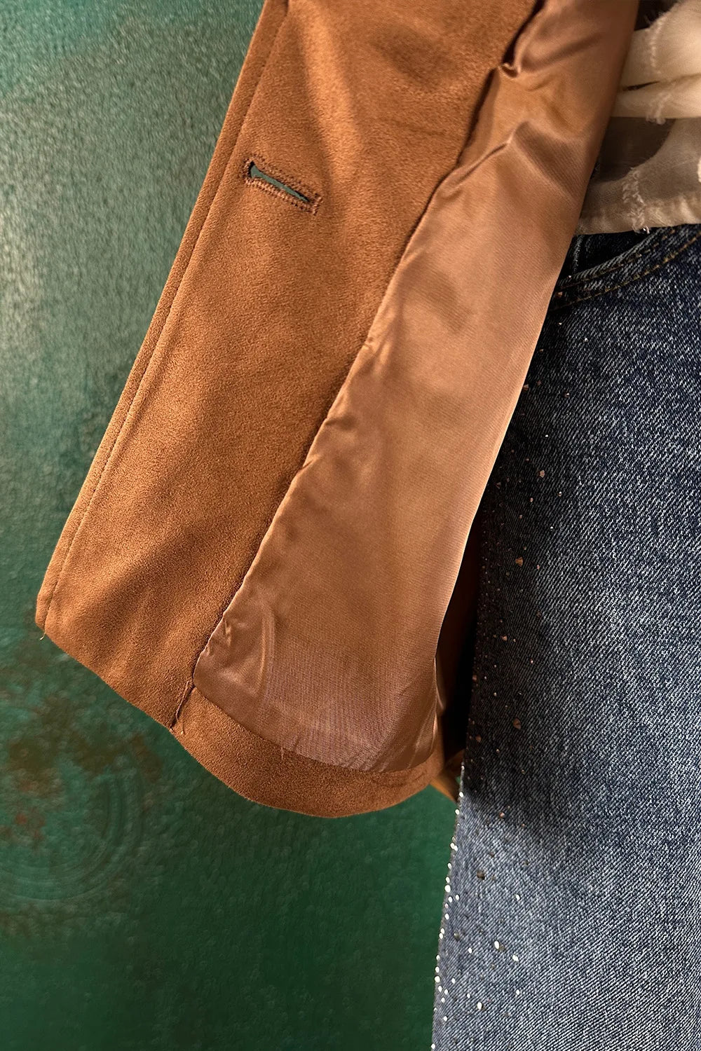 Taş İşlemeli Nubuk Ceket