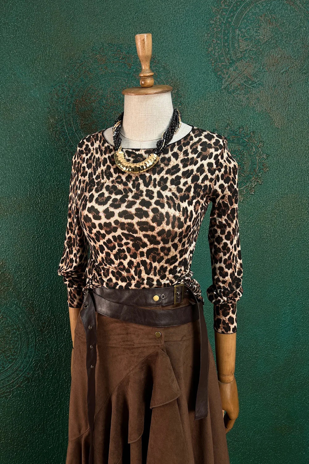 Leopar Desenli Kaşmir Karışımı Bluz