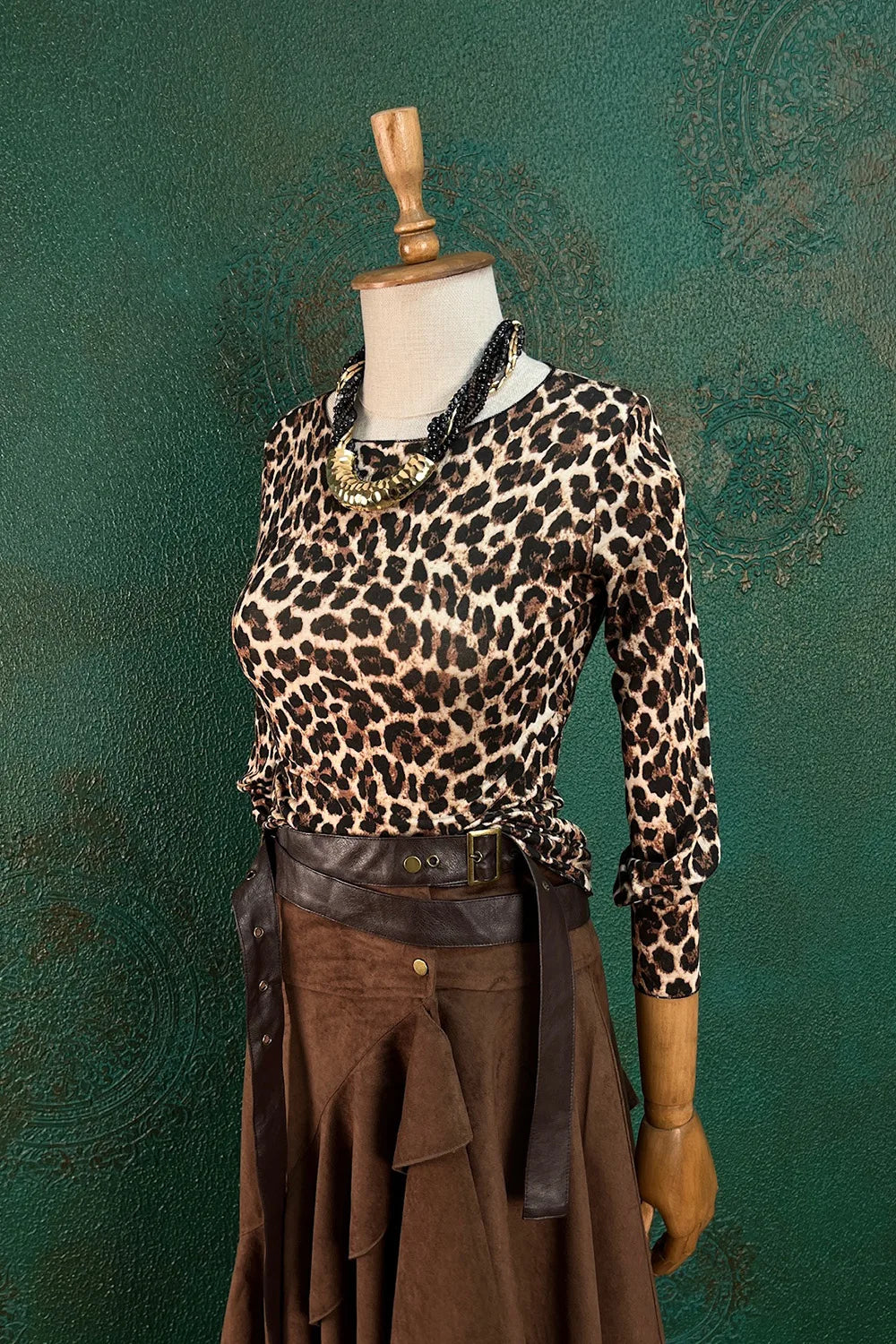 Leopar Desenli Kaşmir Karışımı Bluz