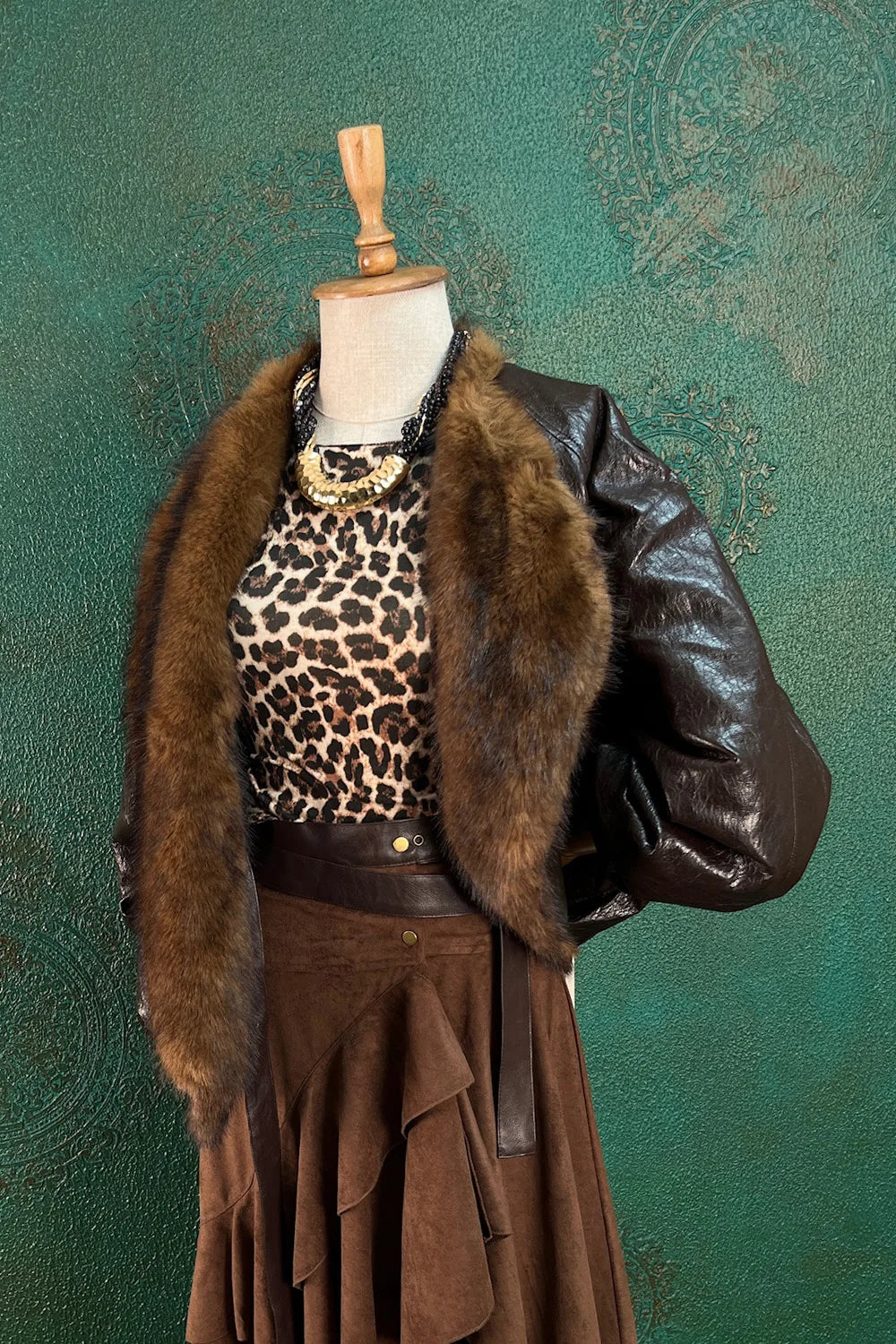 Kürk Yakalı Deri Oversize Mont