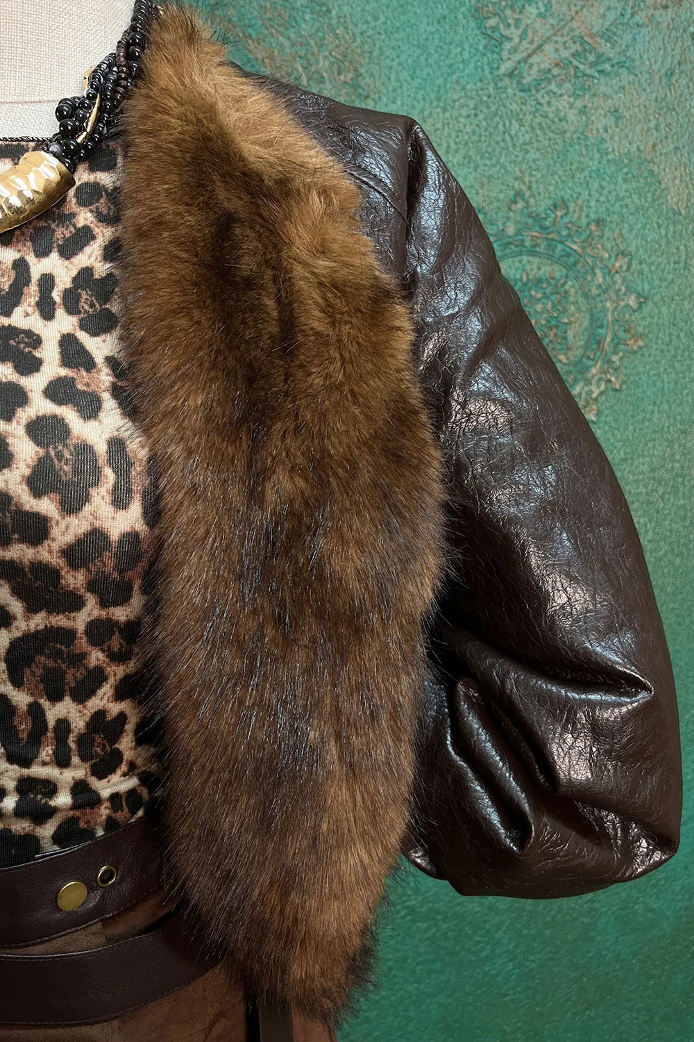 Kürk Yakalı Deri Oversize Mont