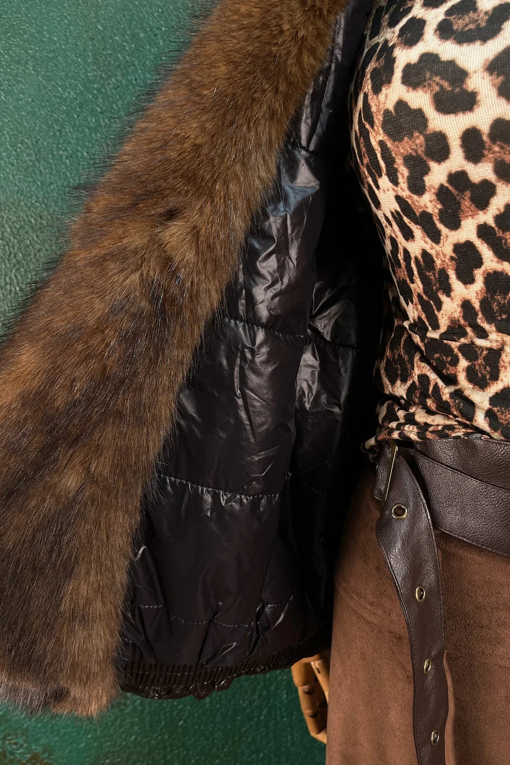 Kürk Yakalı Deri Oversize Mont