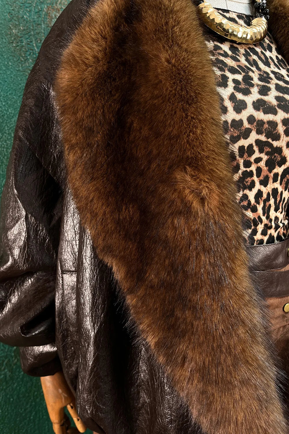 Kürk Yakalı Deri Oversize Mont