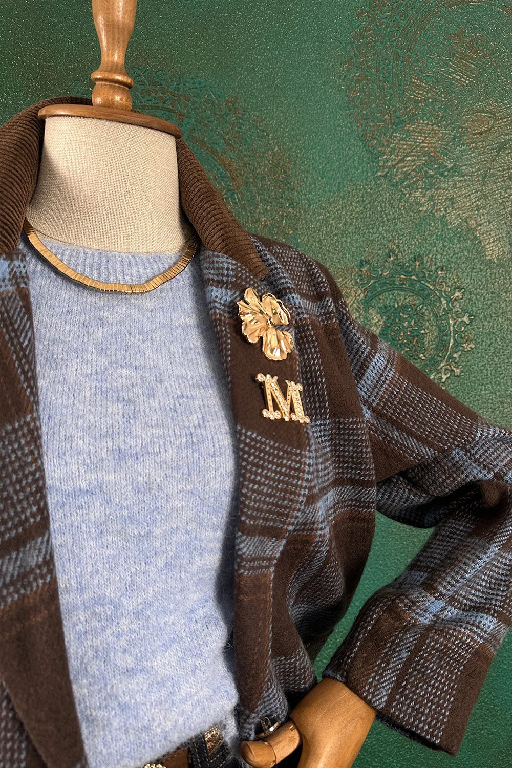 Kadife Yakalı Ekoseli Blazer