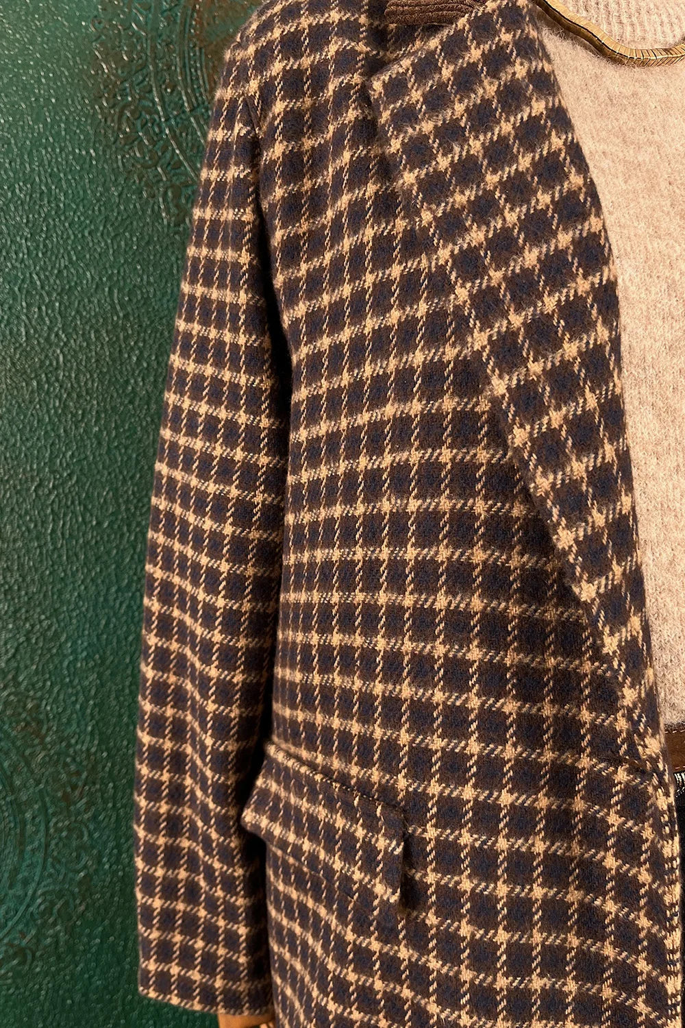 Kadife Yakalı Ekoseli Blazer