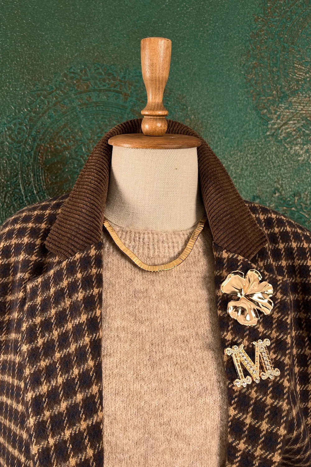 Kadife Yakalı Ekoseli Blazer