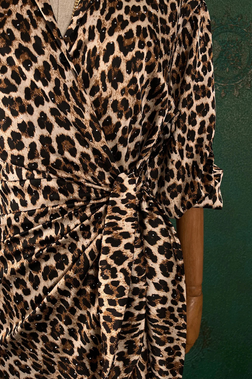 Leopar Desenli Kruvaze Elbise