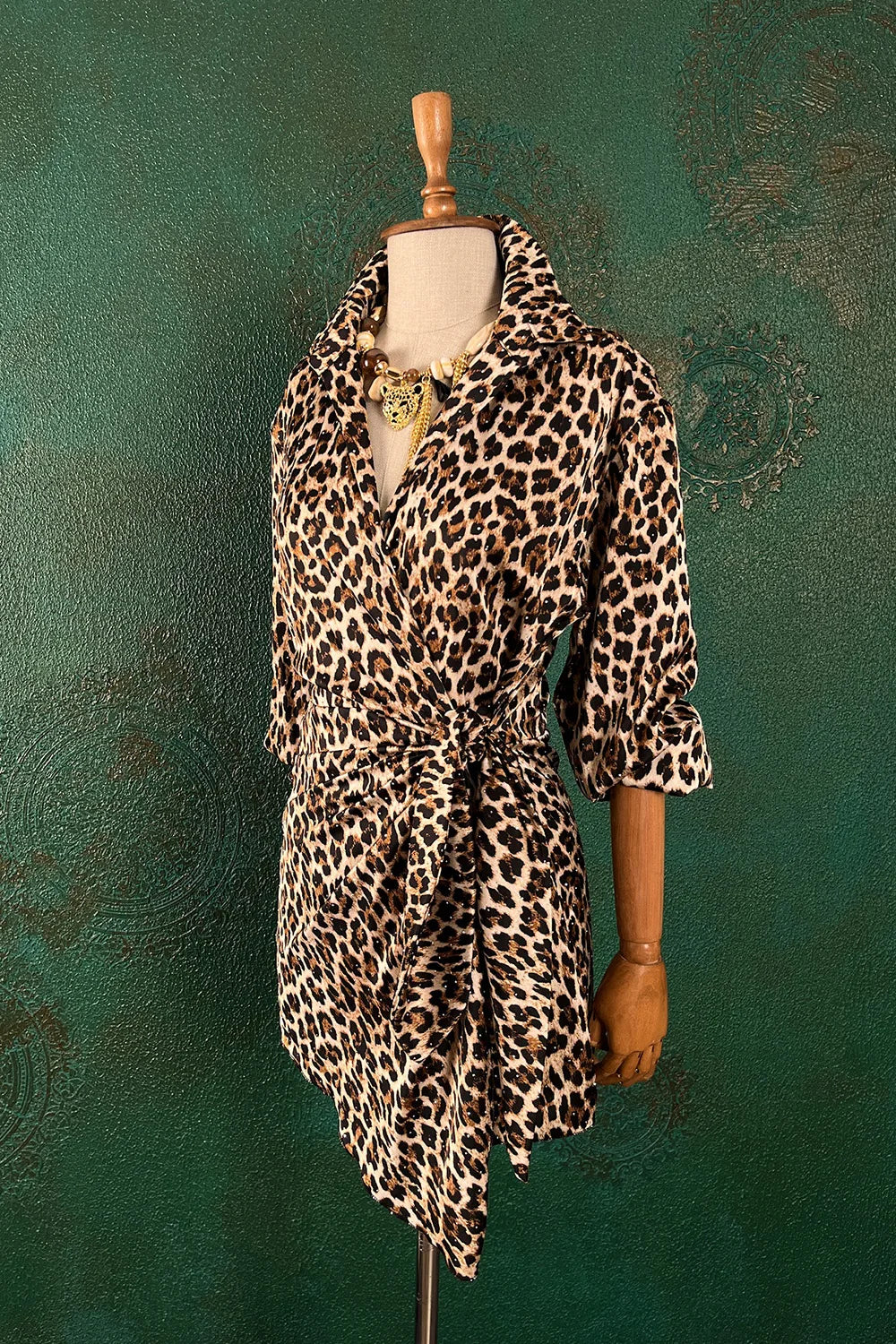 Leopar Desenli Kruvaze Elbise