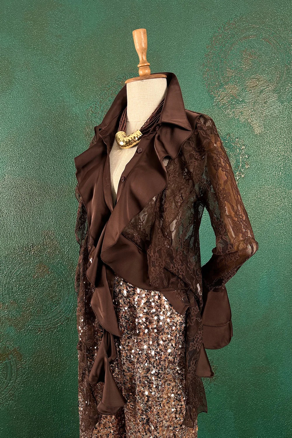 Saten Detaylı Dantel Gömlek