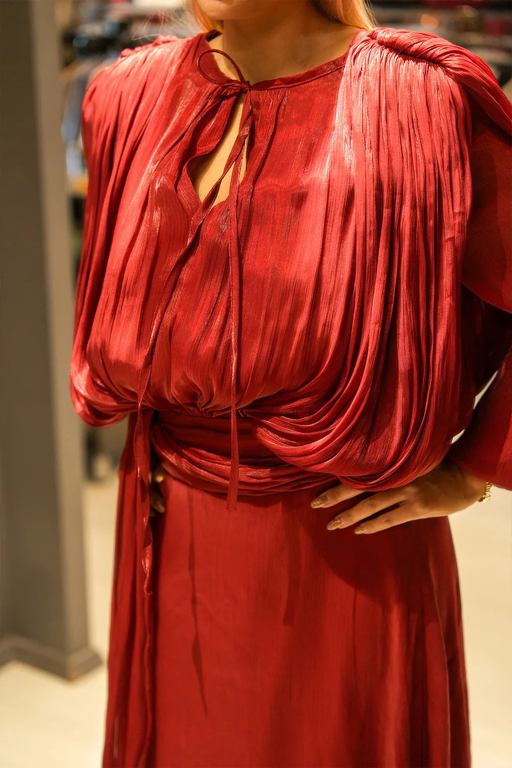 Drape Detaylı Maksi Elbise