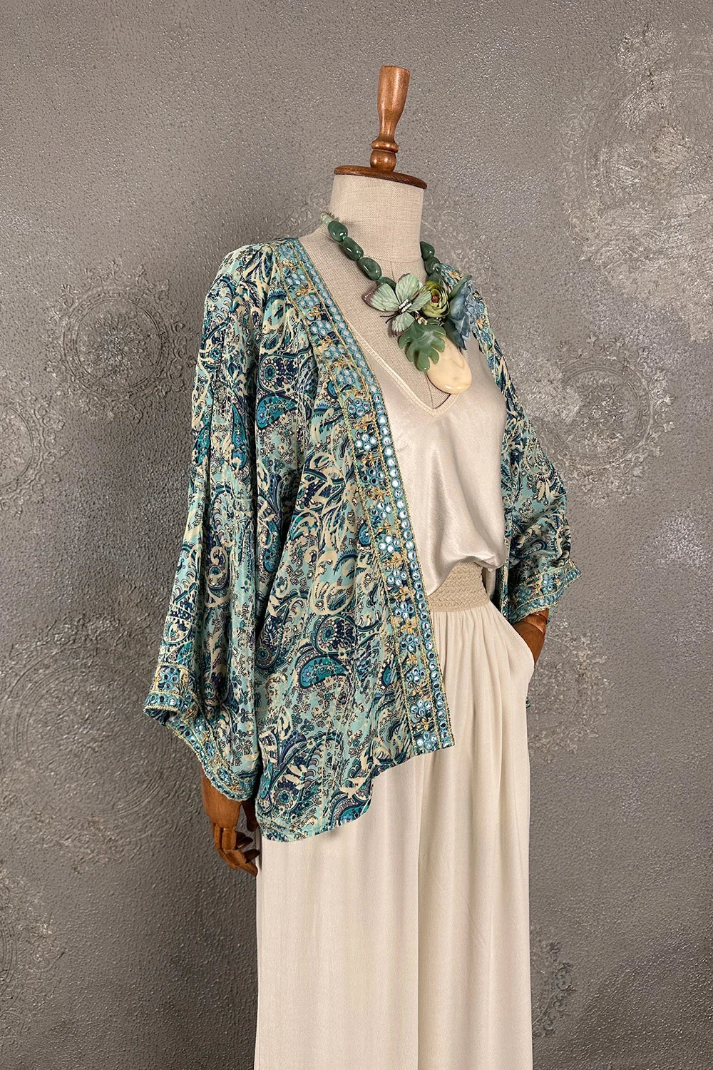Desenli İpek Kimono