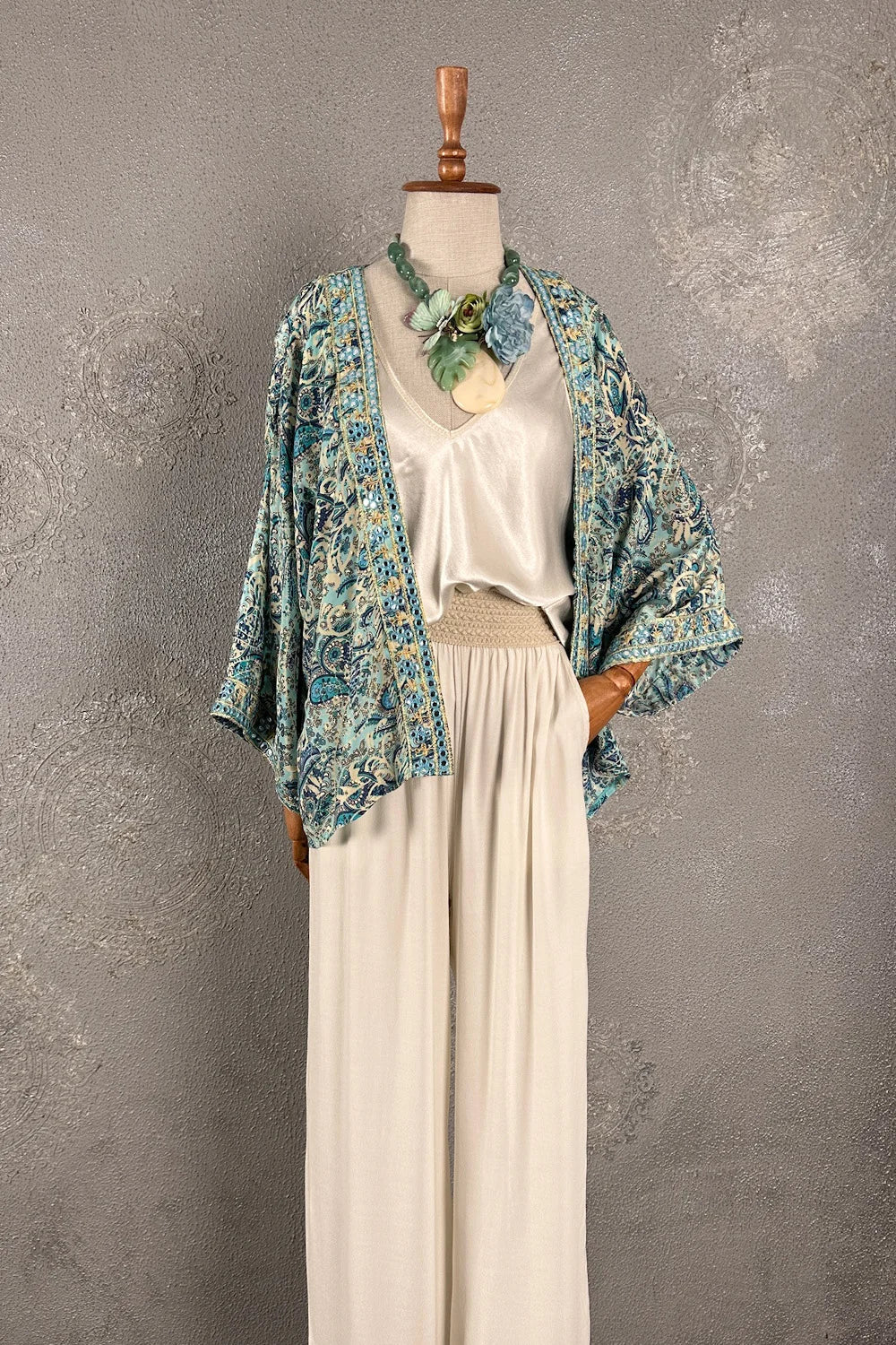 Desenli İpek Kimono