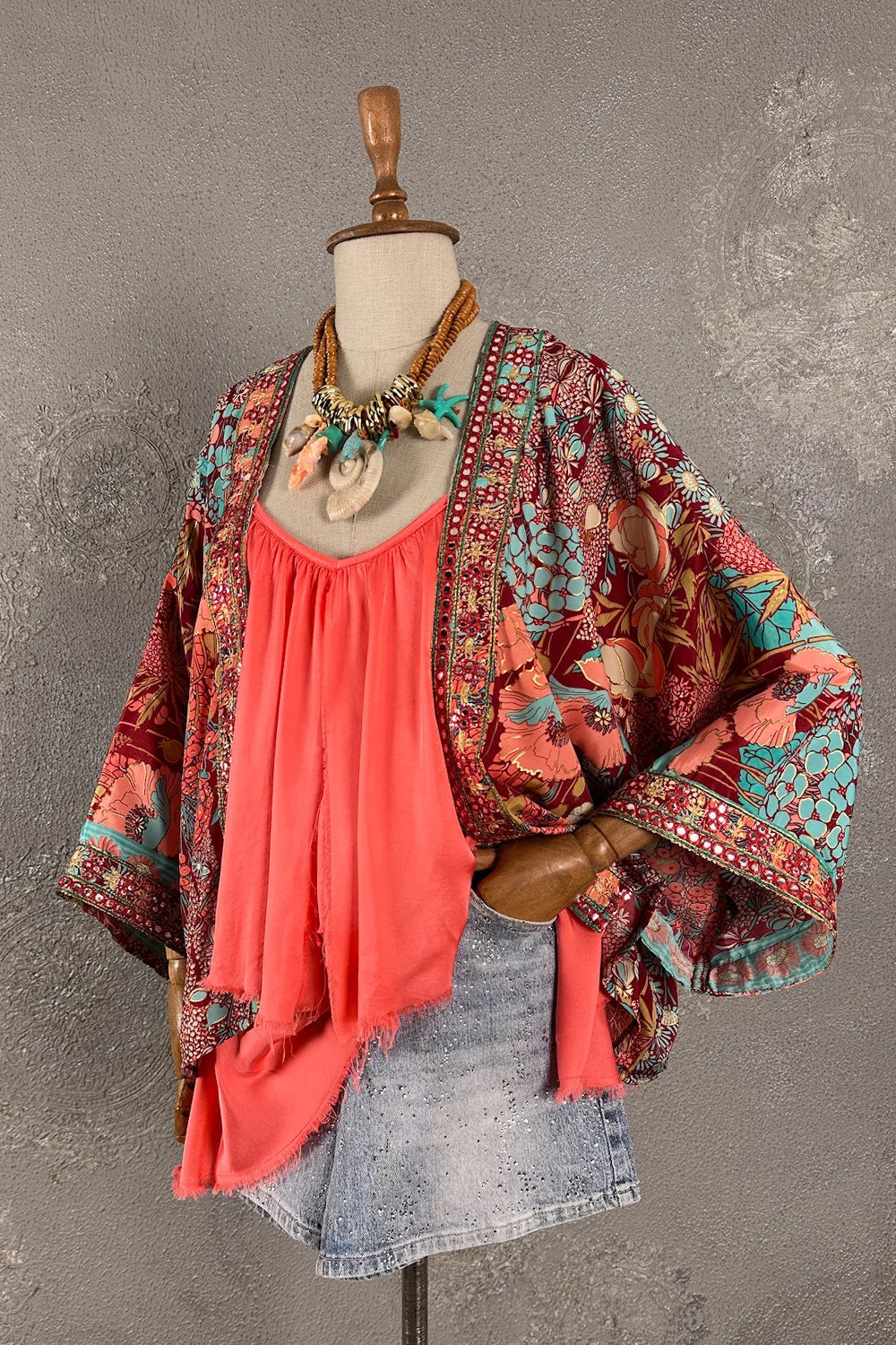 Desenli İpek Kimono